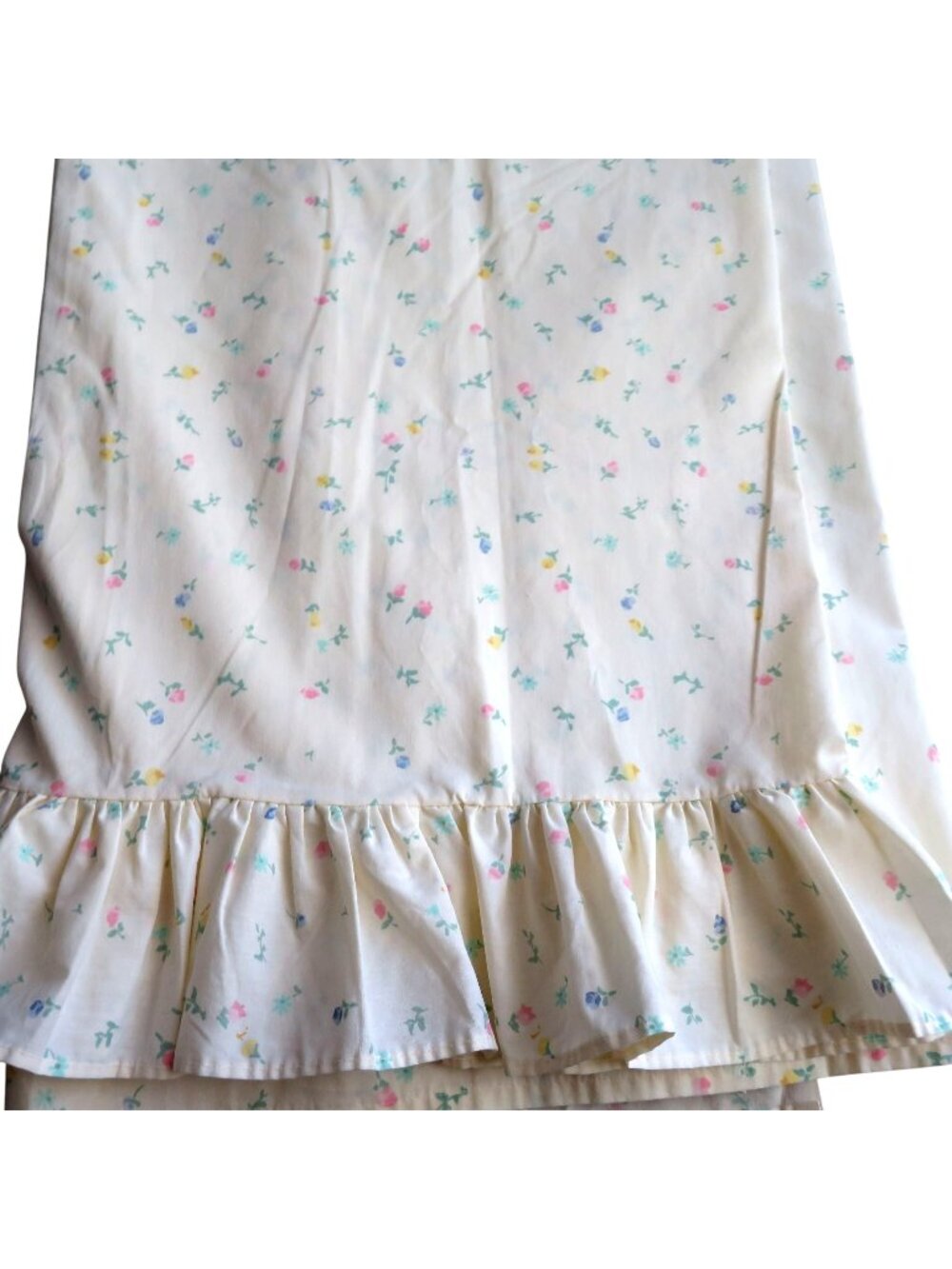 Vintage Burlington Twin Flat Sheet Ruffle Pale Yellow Floral Percale Made In USA